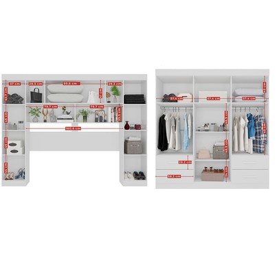 Guarda-Roupa Casal Modulado Andorra 10 Portas 4 Gavetas Ripado com Espelho Branco - Pnr Móveis