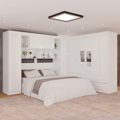 Guarda-Roupa Casal Modulado Andorra 10 Portas 4 Gavetas Ripado com Espelho Branco - Pnr Móveis