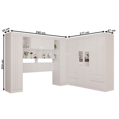 Guarda-Roupa Casal Modulado Andorra 10 Portas 4 Gavetas Ripado com Espelho Branco - Pnr Móveis