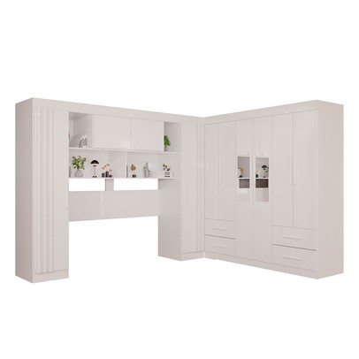 Guarda-Roupa Casal Modulado Andorra 10 Portas 4 Gavetas Ripado com Espelho Branco - Pnr Móveis