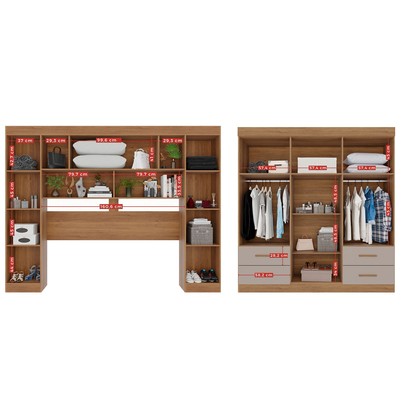 Guarda-Roupa Casal Modulado Andorra 10 Portas 4 Gavetas Ripado com Espelho Cinamomo/Off White - Pnr Móveis