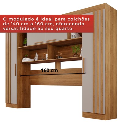 Guarda-Roupa Casal Modulado Andorra 10 Portas 4 Gavetas Ripado com Espelho Cinamomo/Off White - Pnr Móveis