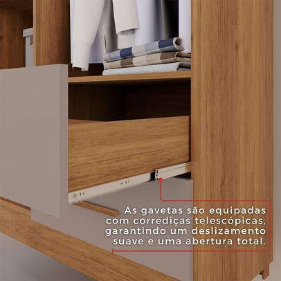 Guarda-Roupa Casal Modulado Andorra 10 Portas 4 Gavetas Ripado com Espelho Cinamomo/Off White - Pnr Móveis
