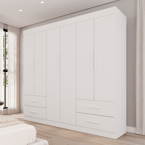 Guarda-Roupa Casal Kali 6 Portas 4 Gavetas Branco - Pnr Móveis