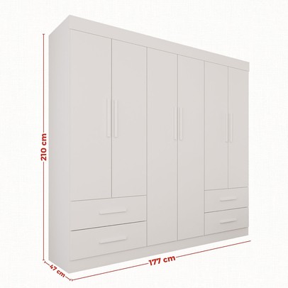 Guarda-Roupa Casal Kali 6 Portas 4 Gavetas Branco - Pnr Móveis