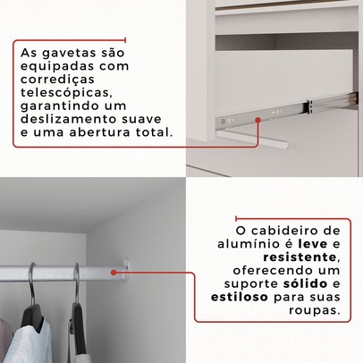 Guarda-Roupa Casal Kali 6 Portas 4 Gavetas Branco - Pnr Móveis