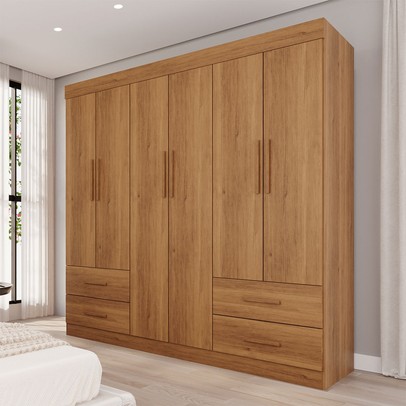 Guarda-Roupa Casal Kali 6 Portas 4 Gavetas Cinamomo - Pnr Móveis