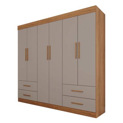 Guarda-Roupa Casal Kali 6 Portas 4 Gavetas Cinamomo/Off White - Pnr Móveis