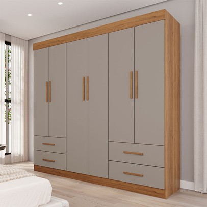 Guarda-Roupa Casal Kali 6 Portas 4 Gavetas Cinamomo/Off White - Pnr Móveis