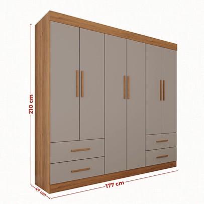 Guarda-Roupa Casal Kali 6 Portas 4 Gavetas Cinamomo/Off White - Pnr Móveis