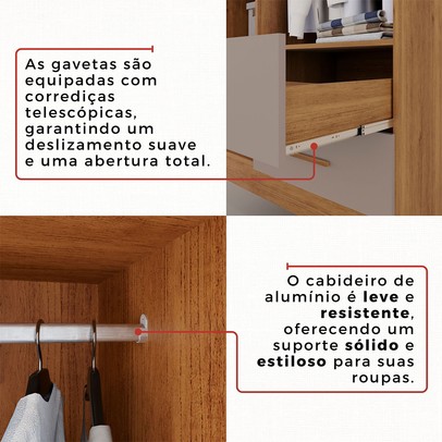 Guarda-Roupa Casal Kali 6 Portas 4 Gavetas Cinamomo/Off White - Pnr Móveis