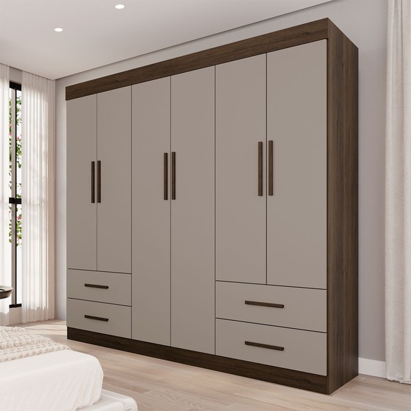 Guarda-Roupa Casal Kali 6 Portas 4 Gavetas Savana/Off White - Pnr Móveis