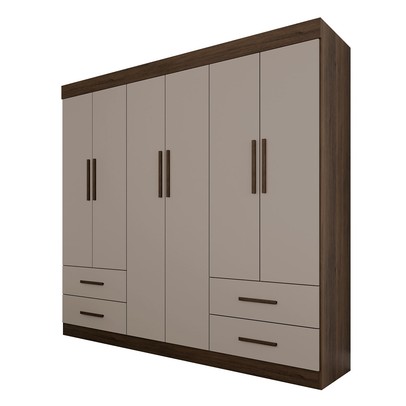 Guarda-Roupa Casal Kali 6 Portas 4 Gavetas Savana/Off White - Pnr Móveis