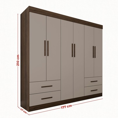 Guarda-Roupa Casal Kali 6 Portas 4 Gavetas Savana/Off White - Pnr Móveis