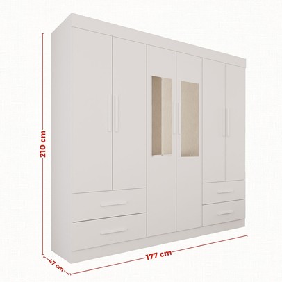Guarda-Roupa Casal Kali 6 Portas 4 Gavetas com Espelho Branco - Pnr Móveis