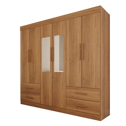 Guarda-Roupa Casal Kali 6 Portas 4 Gavetas com Espelho Cinamomo - Pnr Móveis