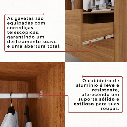 Guarda-Roupa Casal Kali 6 Portas 4 Gavetas com Espelho Cinamomo - Pnr Móveis