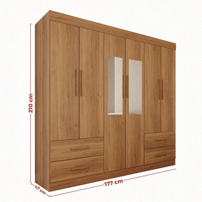 Guarda-Roupa Casal Kali 6 Portas 4 Gavetas com Espelho Cinamomo - Pnr Móveis