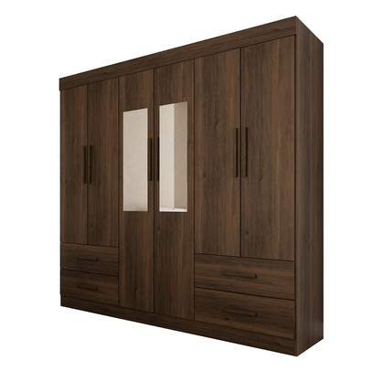 Guarda-Roupa Casal Kali 6 Portas 4 Gavetas com Espelho Savana - Pnr Móveis