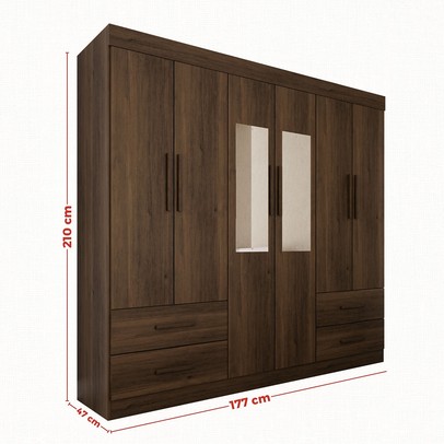 Guarda-Roupa Casal Kali 6 Portas 4 Gavetas com Espelho Savana - Pnr Móveis