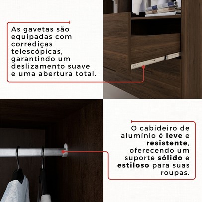 Guarda-Roupa Casal Kali 6 Portas 4 Gavetas com Espelho Savana - Pnr Móveis