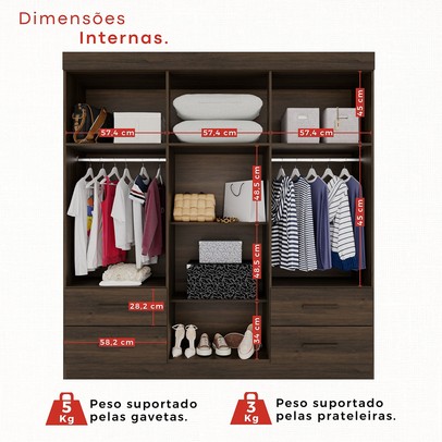 Guarda-Roupa Casal Kali 6 Portas 4 Gavetas com Espelho Savana - Pnr Móveis