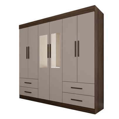 Guarda-Roupa Casal Kali 6 Portas 4 Gavetas com Espelho Savana/Off White - Pnr Móveis