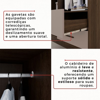 Guarda-Roupa Casal Kali 6 Portas 4 Gavetas com Espelho Savana/Off White - Pnr Móveis