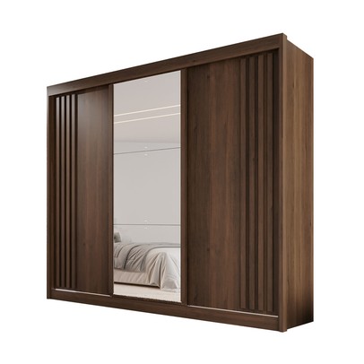 Guarda-Roupa Casal Dortmund 3 Portas 4 Gavetas com Espelho Ripado 100% Mdf Savana - Pnr Móveis