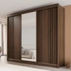 Guarda-Roupa Casal Dortmund 3 Portas 4 Gavetas com Espelho Ripado 100% Mdf Savana - Pnr Móveis