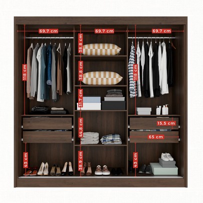 Guarda-Roupa Casal Dortmund 3 Portas 4 Gavetas com Espelho Ripado 100% Mdf Savana - Pnr Móveis