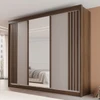 Guarda-Roupa Casal Dortmund 3 Portas 4 Gavetas com Espelho Ripado 100% Mdf Savana/Off White - Pnr Móveis