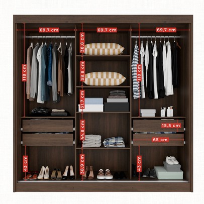 Guarda-Roupa Casal Dortmund 3 Portas 4 Gavetas com Espelho Ripado 100% Mdf Savana/Off White - Pnr Móveis