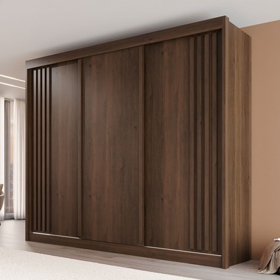 Guarda-Roupa Casal Dortmund 3 Portas 4 Gavetas Ripado 100% Mdf Savana - Pnr Móveis