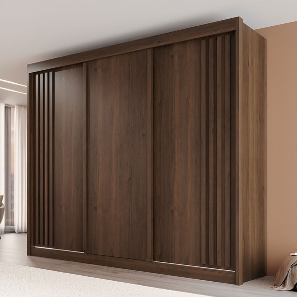 Guarda-Roupa Casal Dortmund 3 Portas 4 Gavetas Ripado 100% Mdf Savana - Pnr Móveis