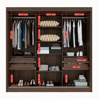 Guarda-Roupa Casal Dortmund 3 Portas 4 Gavetas Ripado 100% Mdf Savana - Pnr Móveis