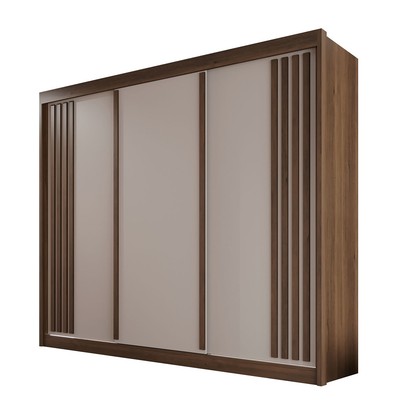 Guarda-Roupa Casal Dortmund 3 Portas 4 Gavetas Ripado 100% Mdf Savana/Off White - Pnr Móveis