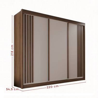 Guarda-Roupa Casal Dortmund 3 Portas 4 Gavetas Ripado 100% Mdf Savana/Off White - Pnr Móveis