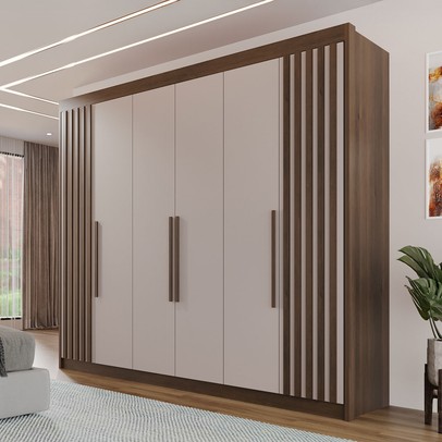 Guarda-Roupa Casal Magnus 6 Portas 6 Gavetas Ripado 100% Mdf Savana/Off White - Pnr Móveis