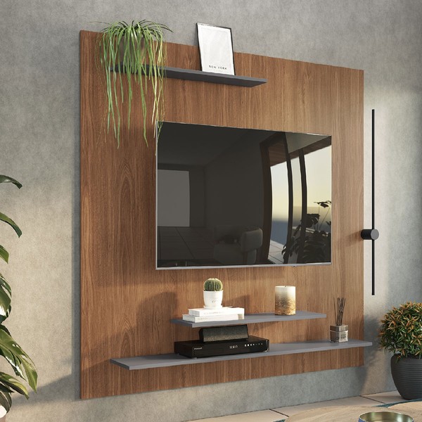 Painel para TV Até 65 Polegadas Chicago 3 Prateleira Freijo/Cinza - Irm Móveis