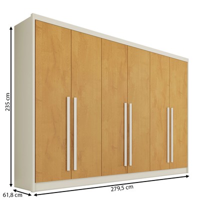 Guarda-Roupa Casal Valencia 6 Portas 6 Gavetas 100% Mdf Off White/Peroba - Mademarques