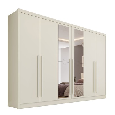 Guarda-Roupa Casal Valencia 6 Portas 6 Gavetas 100% Mdf com Espelho Off White - Mademarques