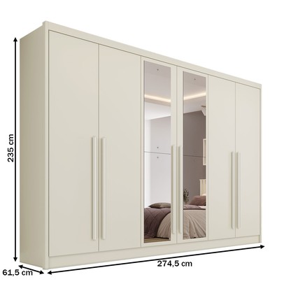 Guarda-Roupa Casal Valencia 6 Portas 6 Gavetas 100% Mdf com Espelho Off White - Mademarques