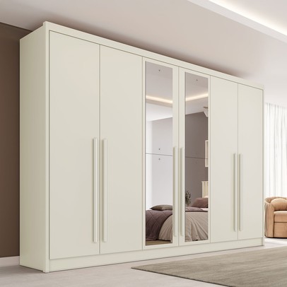 Guarda-Roupa Casal Valencia 6 Portas 6 Gavetas 100% Mdf com Espelho Off White - Mademarques