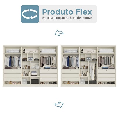 Guarda-Roupa Casal Valencia 6 Portas 6 Gavetas 100% Mdf com Espelho Off White - Mademarques