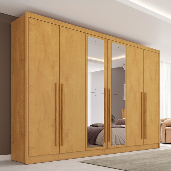 Guarda-Roupa Casal Valencia 6 Portas 6 Gavetas 100% Mdf com Espelho Peroba - Mademarques