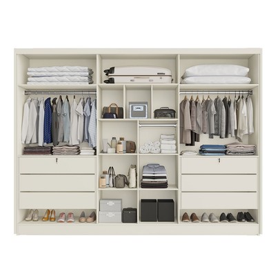 Guarda-Roupa Casal Valencia 6 Portas 6 Gavetas 100% Mdf com Espelho Off White/Peroba - Mademarques