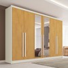 Guarda-Roupa Casal Valencia 6 Portas 6 Gavetas 100% Mdf com Espelho Off White/Peroba - Mademarques