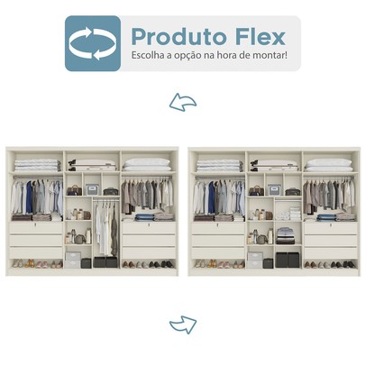 Guarda-Roupa Casal Valencia 6 Portas 6 Gavetas 100% Mdf com Espelho Off White/Peroba - Mademarques