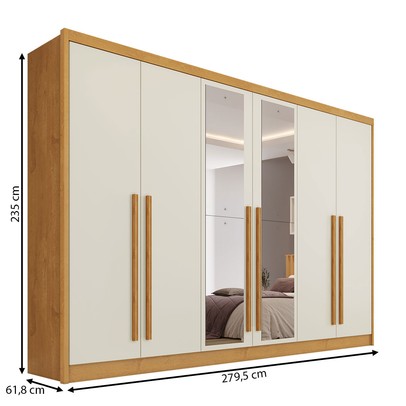 Guarda-Roupa Casal Valencia 6 Portas 6 Gavetas 100% Mdf com Espelho Peroba/Off White - Mademarques